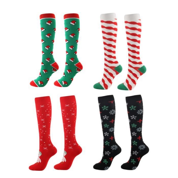4 paires de chaussettes longues de de Noël en nylon, absorbant la sueur, pour le marathon de course SLIP-ON