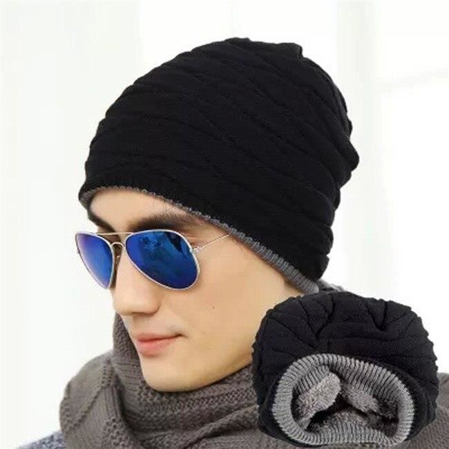 CASQUETTE,Bonnet unisexe hiver Outdooor casquette de course hommes femmes bas chapeau rayure tricoté Hiphop chapeau - Type black