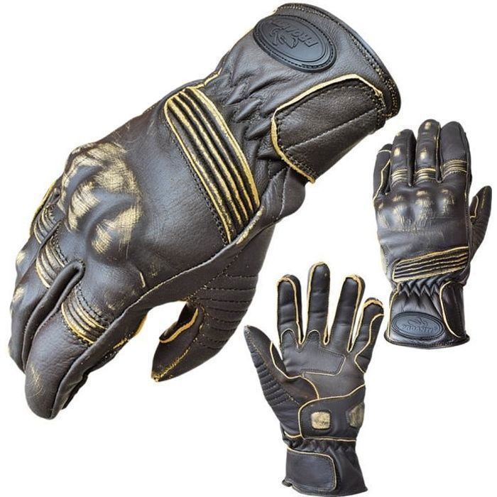 Gants moto de cuir Vintage Chopper tournée de PROANTI