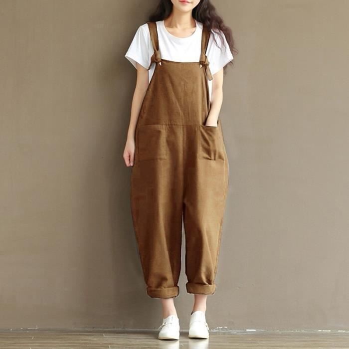 Combinaison,Salopette ample à bretelles pour femmes, salopette oversize à la mode, combinaison grande taille S 5XL - Type 5058Khaki
