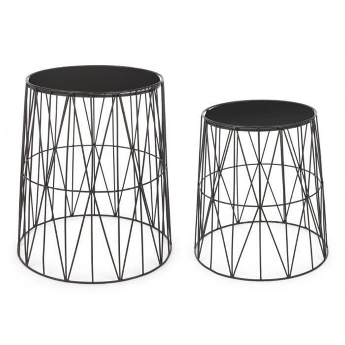Set de 2 tables basses coloris noir en fer et verre