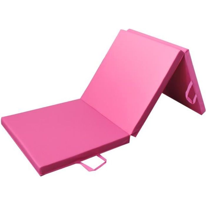 PRISP Tapis de Sol 180cm pour Fitness Exercices et Gymnastique 180 x 60 x 5 cm Matelas de Gym Épais et Pliable pour la Maison - Rose