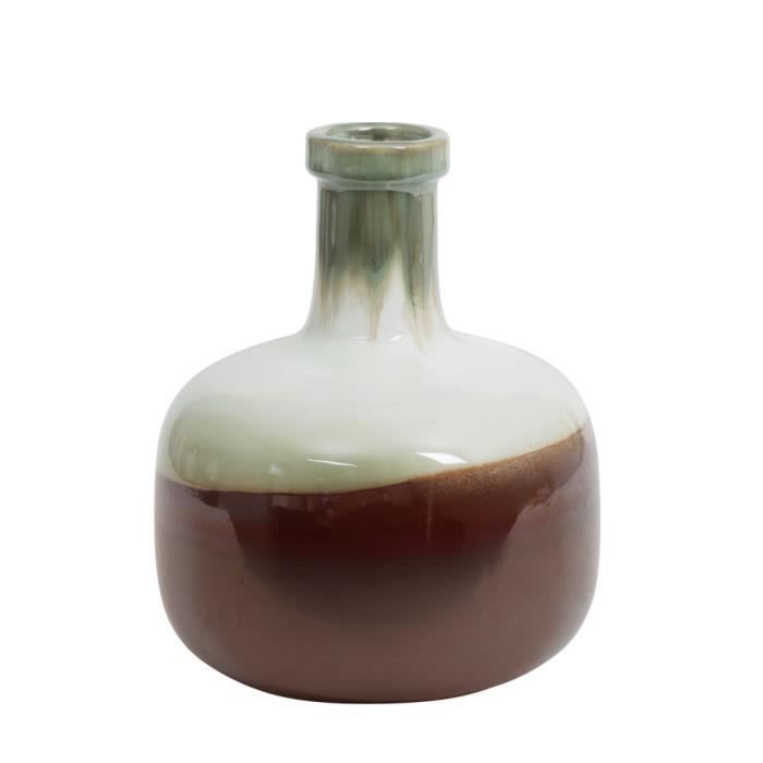 VASE DROIT A COL FORME AMPHORE H 22CM FUJI VERT BLANC BRUN NEURE NEUTRE