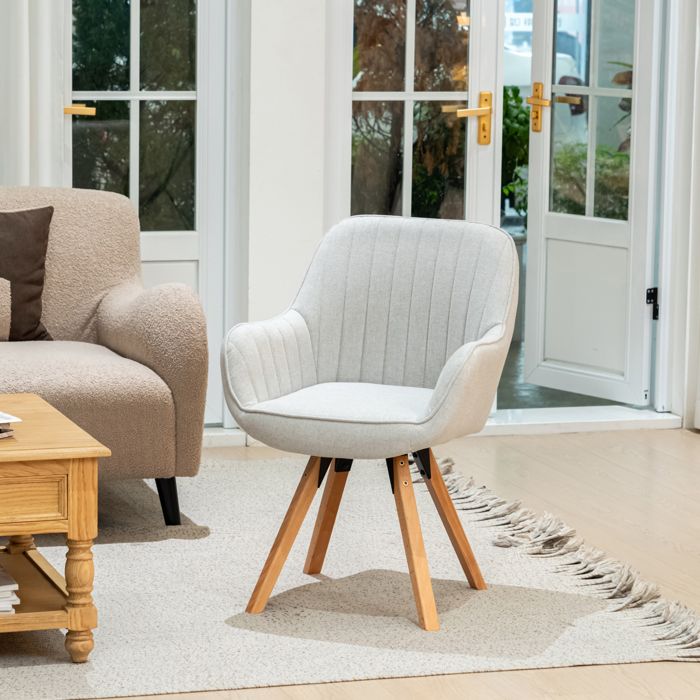 Fauteuil Rotatif Tissu Beige - MEUBLES COSY - Style Scandinave - Pied en Bois de Hêtre