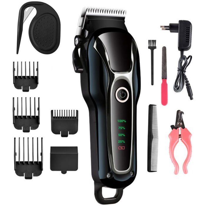 Meilleurs prix pour Tondeuse professionnelle pour chien sans fil kit de toilettage faible bruit cran LCD pour poils longs et couleurs multiples YYV