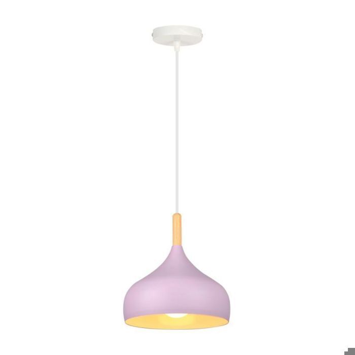 WOTTES Lustre Suspension Luminaire Moderne Style Goutte Chapeau Plafonnier Métal Bois pour Cuisine Ø24CM Violet clair 1PCS