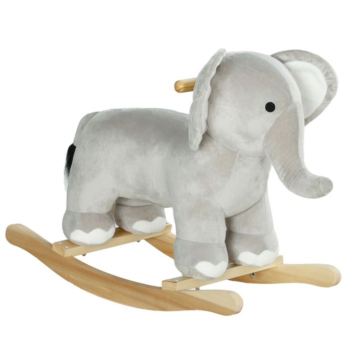 Cheval à bascule pour enfant - AIYAPLAY - en forme déléphant - à effets sonores avec poignées - 645L x 31l x 52H cm gris