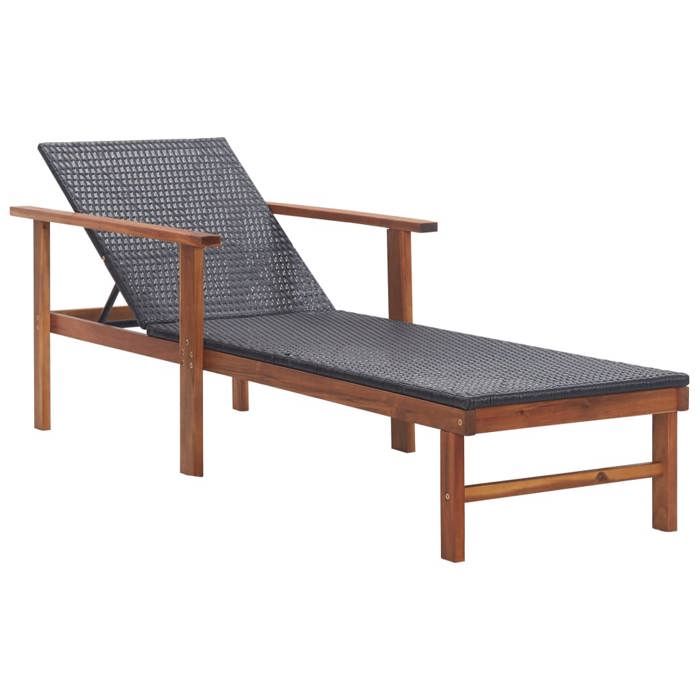 Nouveau Chaise longue Résine tressée et - bois dacacia massif Noir，Maximum 110 kg200 x 55 x 56 cm BELLE C88708948