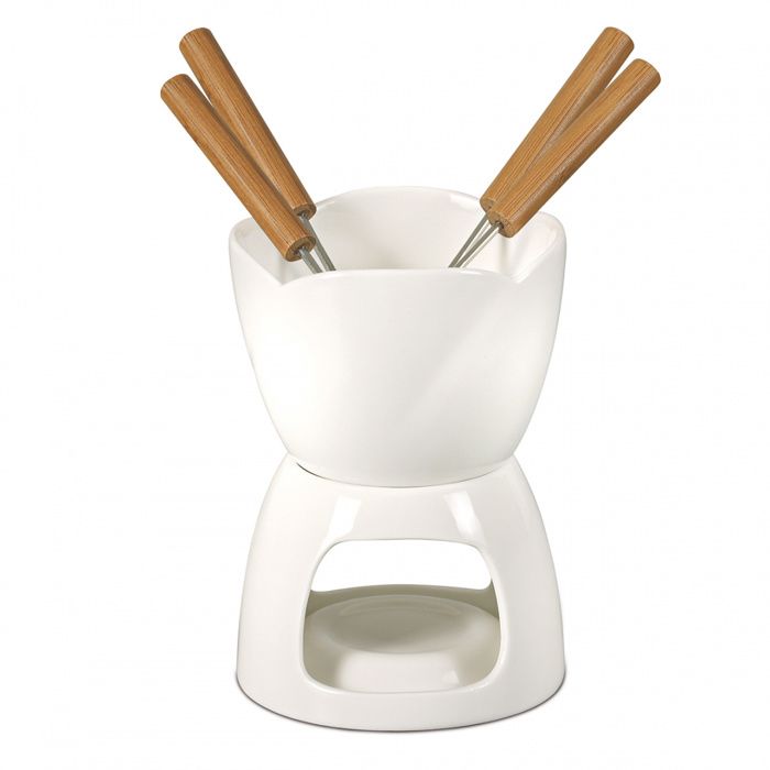 Set De Fondue Au Chocolat MoYouno – 4 Fourchettes + 4 Plats – Céramique Blanche
