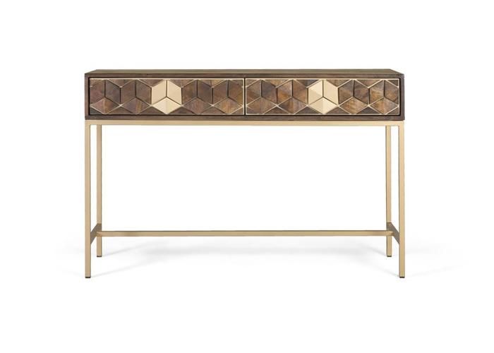 Console - Giner y Colomer - Bois de manguier - Base métal noyer et dorée - 2 tiroirs Console - Giner y Colomer - Bois de manguier - Base métal noyer et dorée - 2 tiroirs
