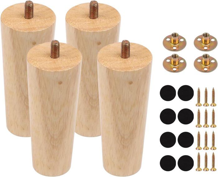 Lot de 4 pieds de meubles en bois effilés avec revêtement en