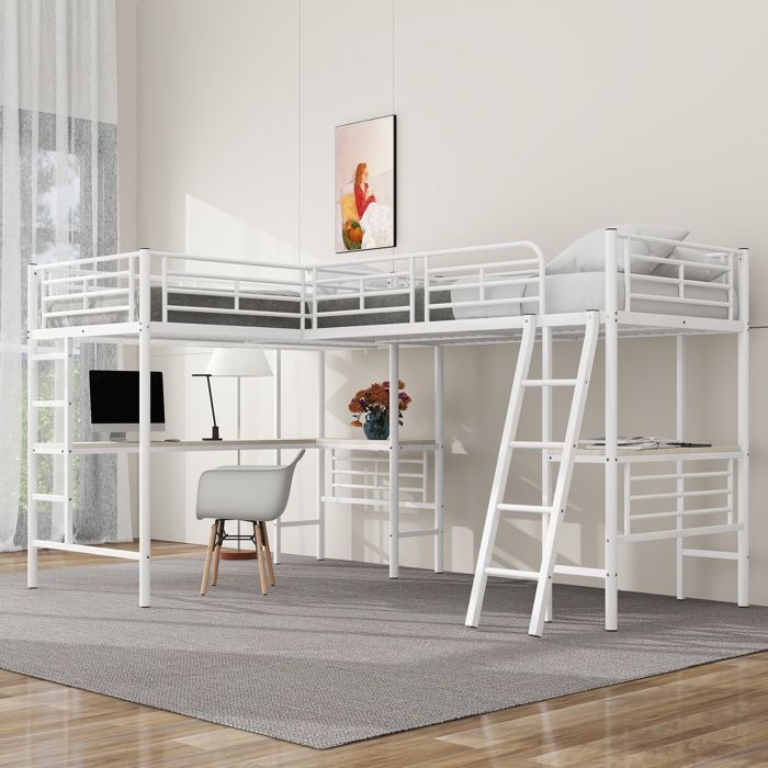 Lit mezzanine - SINGULARITY - 90x200 - Deux lits superposés - Bureau sous le lit - Escalier double