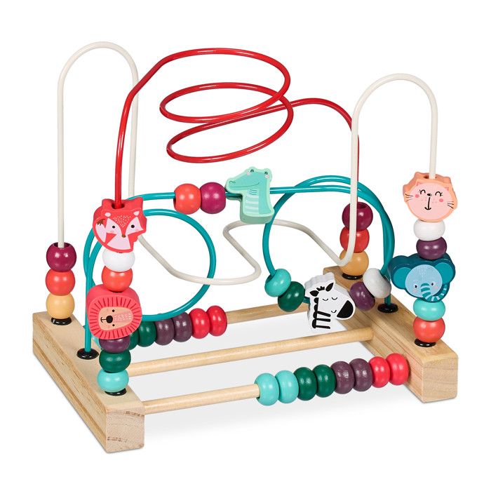 Relaxdays Boulier bébé circuit de motricité bois design C enfants dès 1 an filles et garçons multicolore