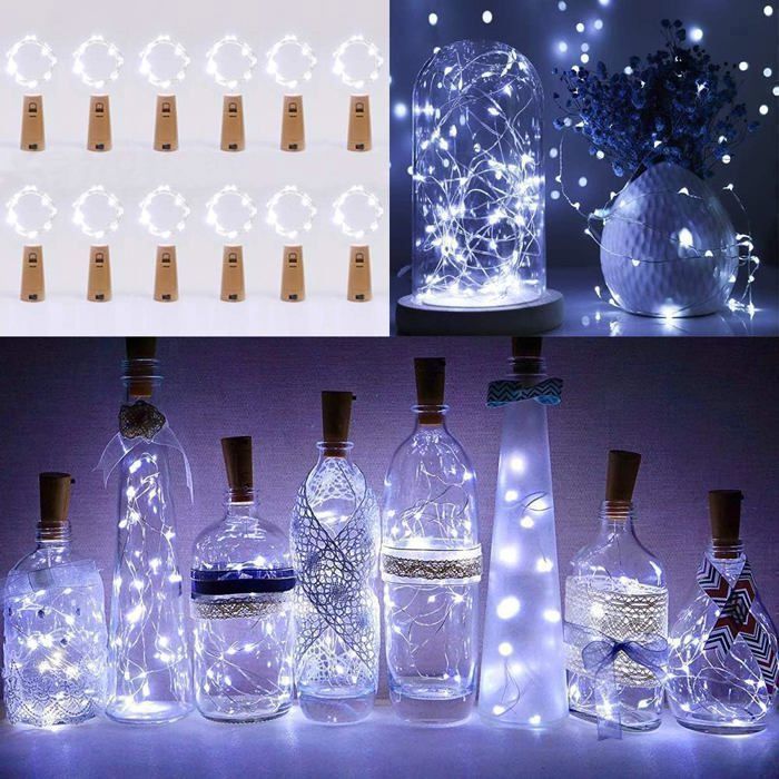 Bouteille Guirlande Lumineuse 12pcs LED Bouteille Lumières Lampes de Bouteille avec Batterie 2M 20 Fil de Cuivre Light-Blanc Froid