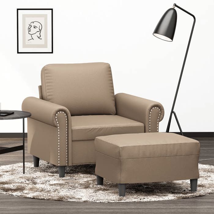 Fauteuil avec repose-pied - vidaXL - Similicuir - Cappuccino - 92x77x80 cm - 60 cm largeur du siège - Repose-pied inclus
