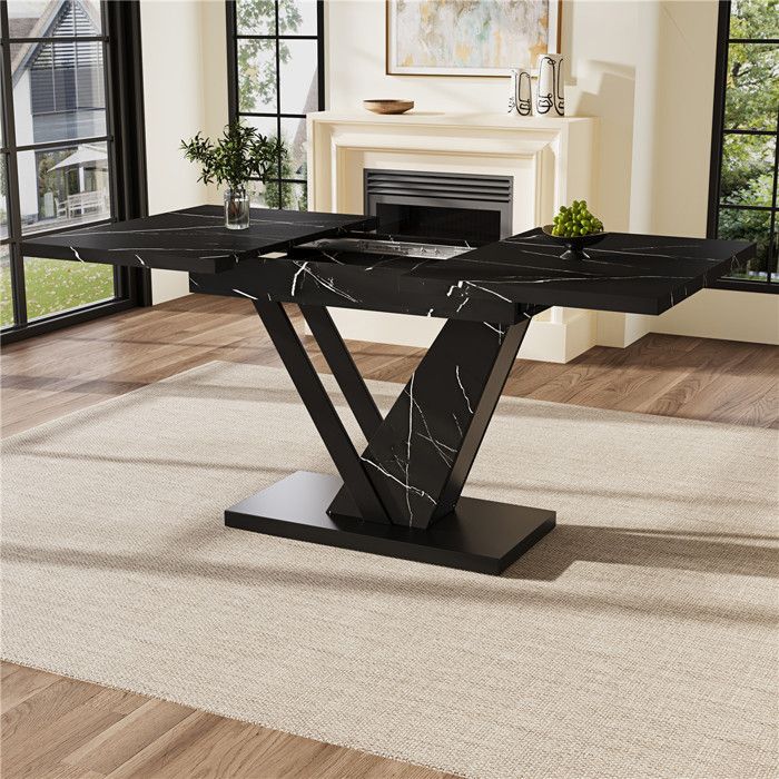 Table a Manger Extensible Moderne Table Salle à Manger 6 à 8 Personnes Table Cuisine 120-160x75 cm Rectangulaire Table Marbre