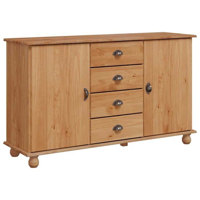 Buffet en bois de pin massif - vidaXL - 1335x40x79 cm - Marron - 4 tiroirs - 2 portes - Style traditionnel