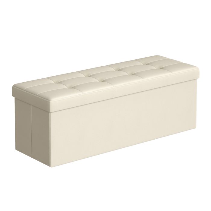 Banc de Rangement Pliable Longueur 110 cm Montage Facile pour Salon Chambre Entrée Crème