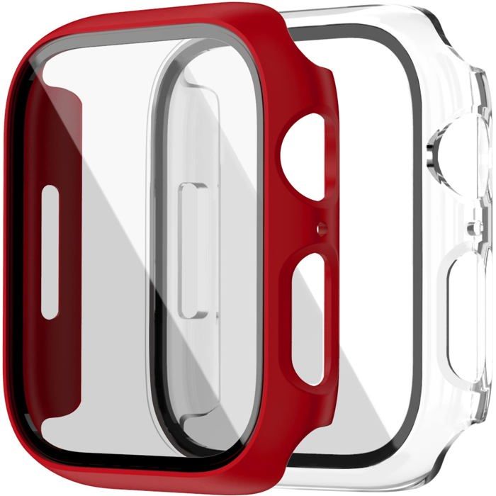 Housse Dilhvy pour montre connectée - Coque polycarbonate + verre trempé (Transparent/Rouge)