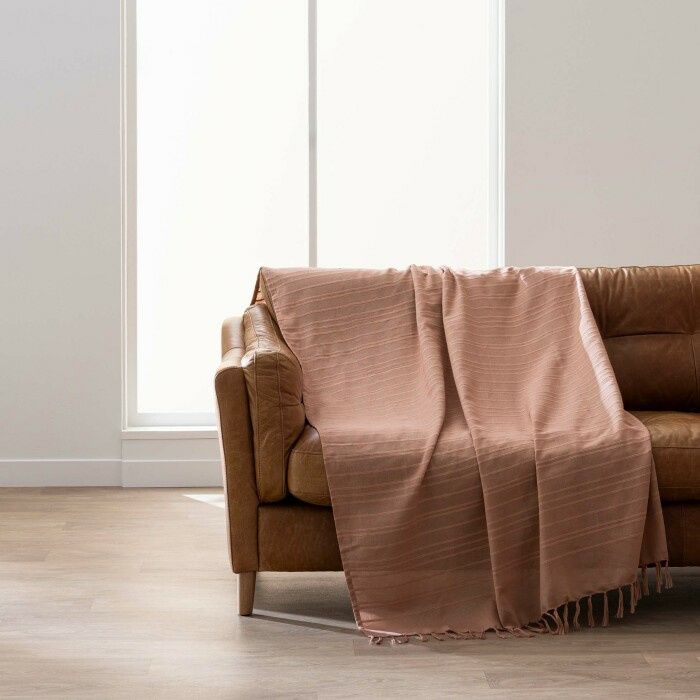 Plaid LILIA 220 x 240 cm - 100% coton - Moccha - Franges bohème