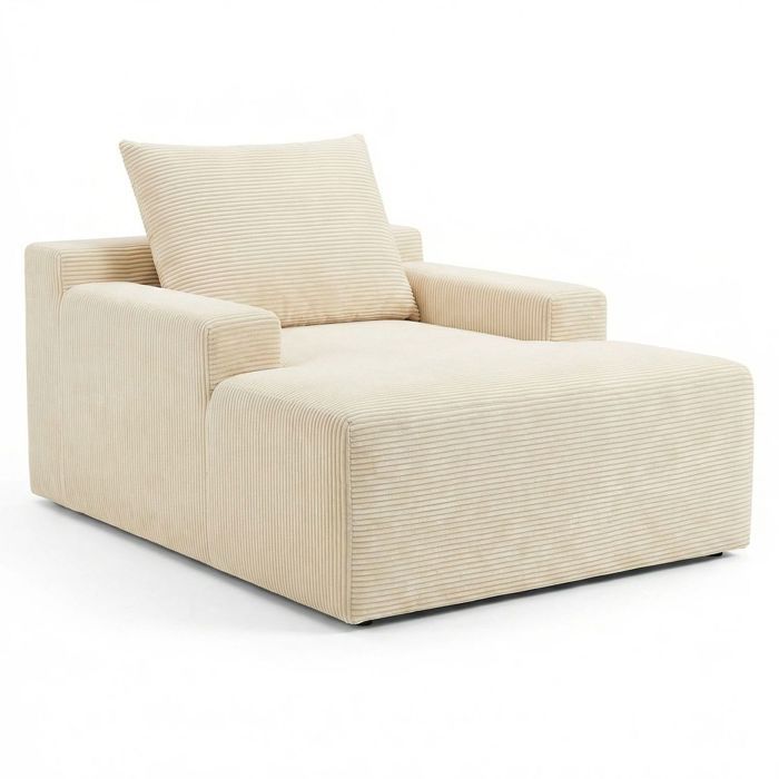 MENZZO Fauteuil lounge style méridienne Rodin Velours côtelé Beige MENZZO Fauteuil lounge style méridienne Rodin Velours côtelé Beige