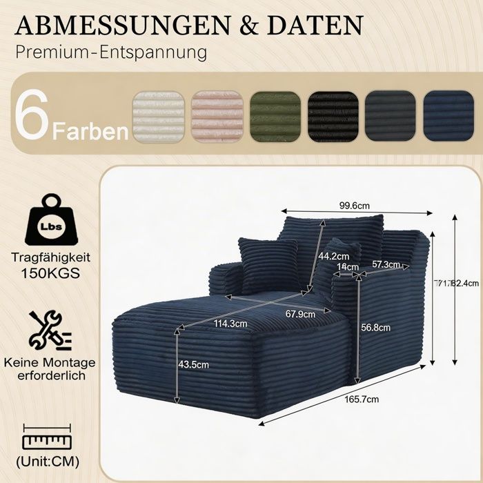 Canapé 1 place - Tissu corde bleu - Convertible en lit - Inclinable - Mousse haute densité