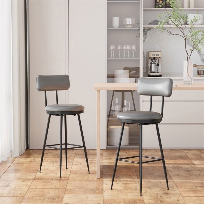 Tabourets de Bar  - Lot de 2 Tabourets de Bar - Chaise Haute de Cuisine  - Fauteuil de Comptoir Design Moderne Bistrot - Gris