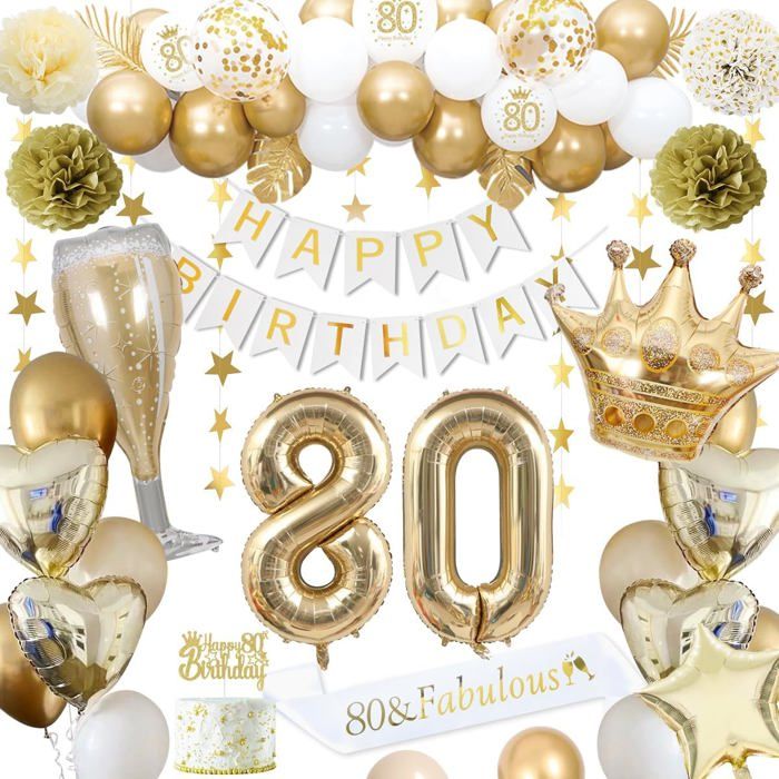 Décorations Anniversaire 80 Ans Décorations Anniversaire Or 80 Ans Pour Homme Femme Bannière Happy Birthday Ballons Numéro[BB302]