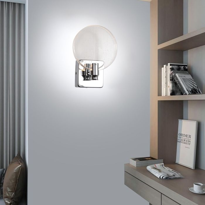 Diday Lampe Murale Moderne LED Applique Murale Conception en Métal et Cristal Anat-jour Design Rond Lumière Froide Argent