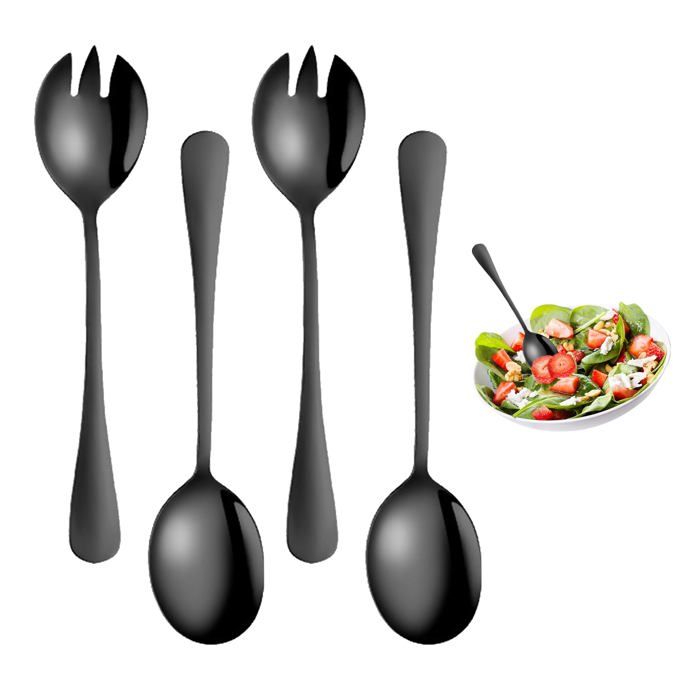 Couvert Salade Noir Titane - 2 Cuillères 2 Fourchettes Lave-Vaisselle - 4 pièces Lumiryn