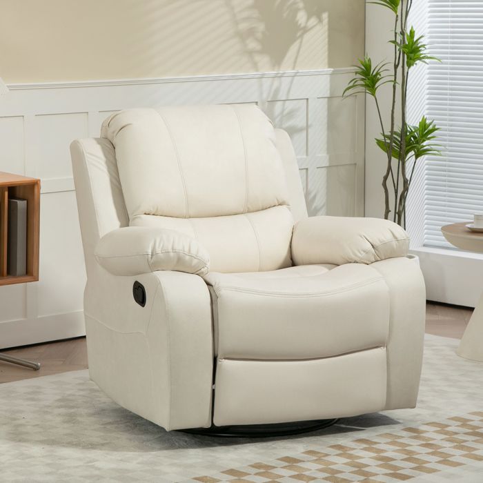 Fauteuil relax - Pivotant 1 place - Dossier & repose-pieds réglables 135° - Rocking - Tissu blanc crème