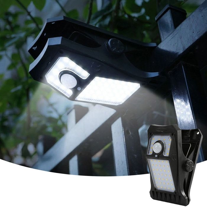 1 Pack Lampe solaire extérieure à pince avec Détecteur de Mouvement Projecteur Solaire Sans Fil pour Jardin Garage lumière blanche