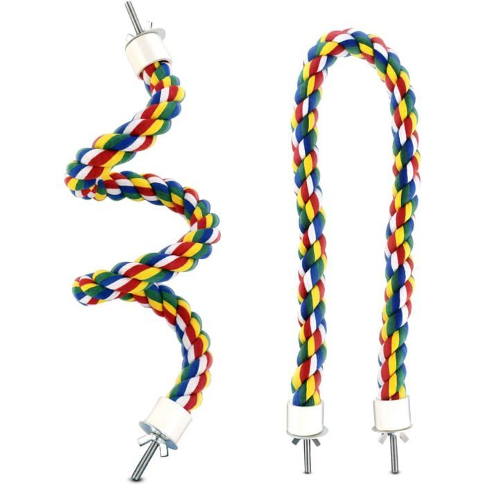 Perchoir en corde pour oiseaux flexible et pliable 60 cm balançoire descalade antidérapante multicolore