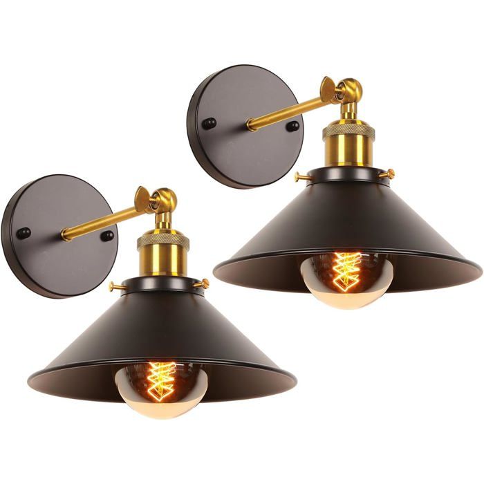 Lot de 2 plafonniers style Edison industriel - rotatif 180° métal noir 220 mm