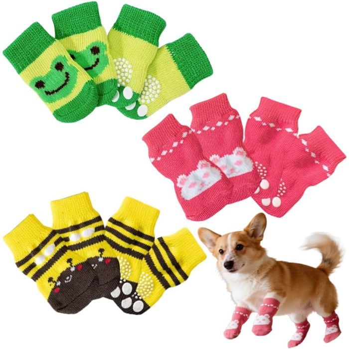 Bottes Et Chaussons Pour Chiens Lot De 12 Chaussettes Antidérapantes Pour Chats Et Chiens Protège-Pattes Adaptées Aux Petits[AT24]