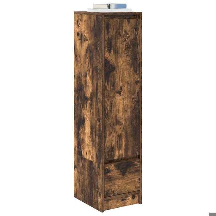 Brun Commode Salon CHIC Buffet haut/armoire latérale chêne fumé 29 5x34x119 5 cm bois dingénierie N12108