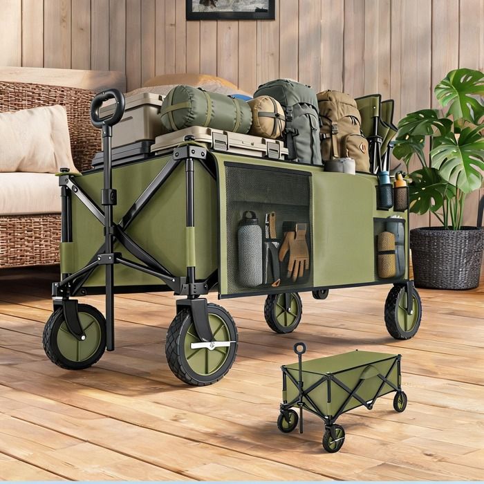 Trailer combining Vert Acier and 42.5 x 21.6 x 36.6 in with Chariot de jardin pliable en acier à bâche