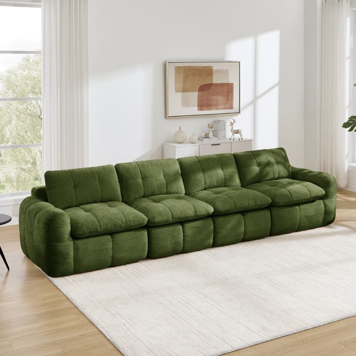 Canapé modulable Compressé dangle 4 places-Canapé lit convertible droit mousse haute densité 32D Vert