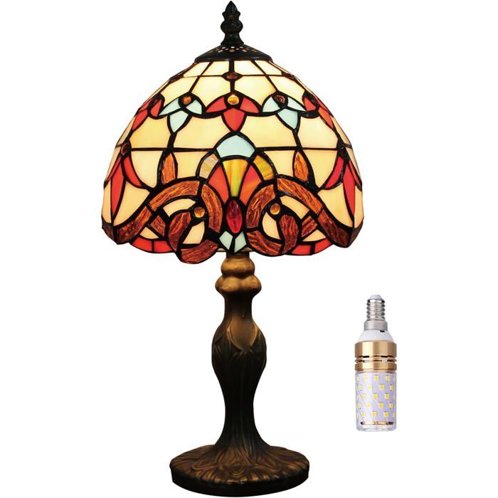 8 Lampe De Table Style Tiffany Abat-Jour En Verre Teinté Lampe De Bureau Vintage Petite Lampe De Chevet Chambre Salon Bureau Lect