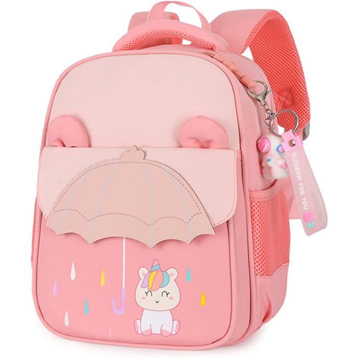 Sac à dos maternelle rose imperméable - Motif parapluie - Léger - Nylon - Fermeture éclair