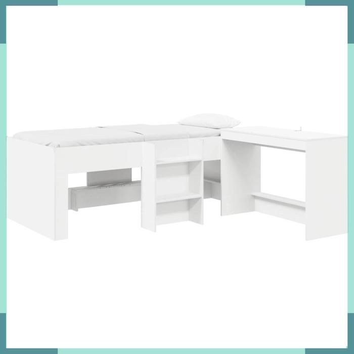 FHE Lit haut pour enfants avec bureau - Bois dingénierie - Intérieur - Chambre - Blanc - 203x101x68 5 cm - 2 pcs