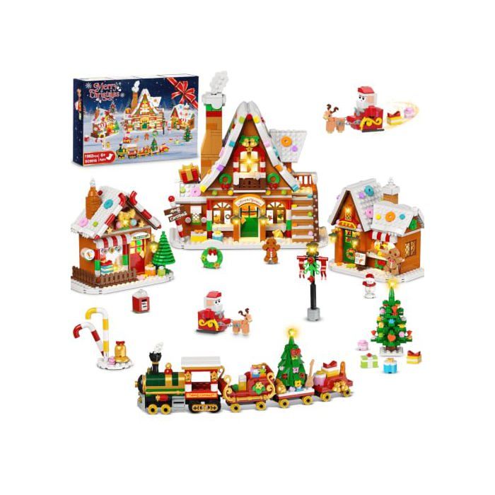 Village de Noël - GENERIQUE - Mini kit Pain dépices - mini briques 3 6 mm - 3 maisons éclairées - Décor intérieur