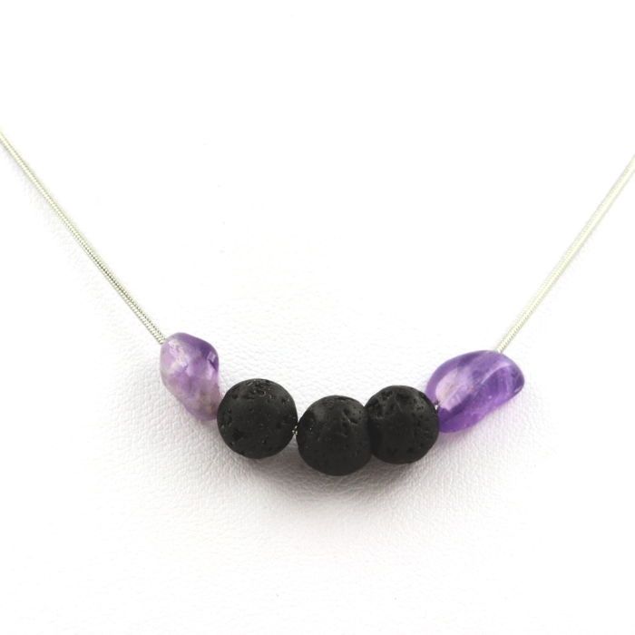 Collier Perles Lave 8 Mm Et Ambre De La Baltique – Chaîne Acier Inox