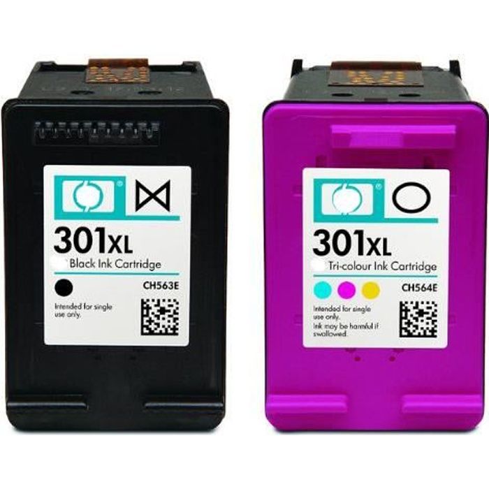 Pack HP 301XL noire + 301XL 3 couleurs pour imprimante jet d'encre