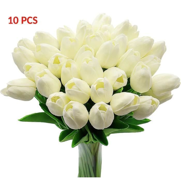 12 Tulipes Artificielles En Latex Blanc - 33cm - Décoration Maison Et événements