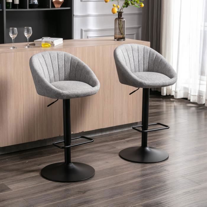 Wahson Tabouret de Bar Lot de 2 Chaise Bar Haute en Tissu avec Repose-Pieds Tabourets Hauts pour Bar-Cuisine (Gris)