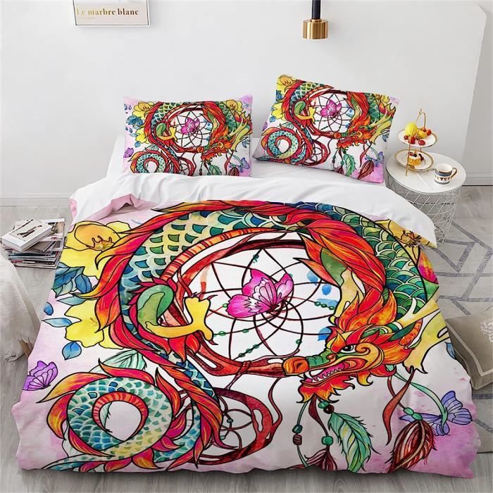 Housses De Couettes Dragon Animal 220 240 Cm Microfibre Parure De