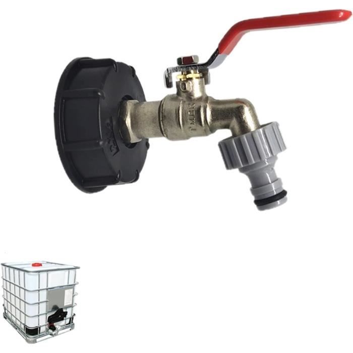 Robinet De Vidange IBC 3/4" - Pour Réservoir Eau 1000L - En Alliage Résistant - Filetage S60X6 - Raccord Plastique Amovible Inclus - 8