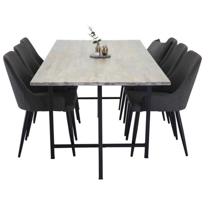 jepara ensemble table, table teck et 6 plaza chaises gris, noir.