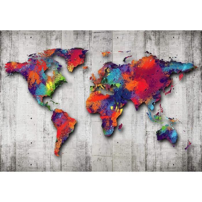 Stickers Muraux Carte Du Monde Amy - Papier Peint Vinyle 3D Marron - Personnalisable